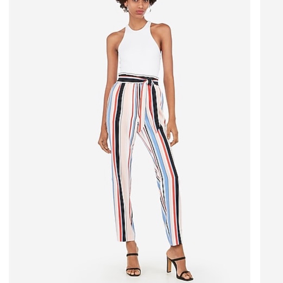 Striped Cropped Pants Tie Waist Chic 